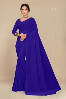 STAVA CREATION Solid/Plain Daily Wear Georgette Saree(Blue)