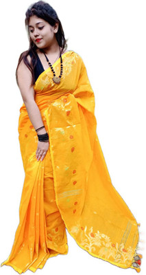 RRBB Self Design Handloom Pure Cotton Saree(Yellow)