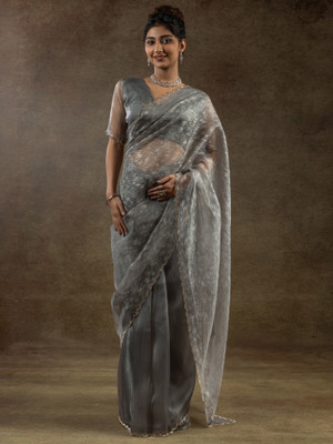 Divastri Embellished Bollywood Organza Saree(Grey)