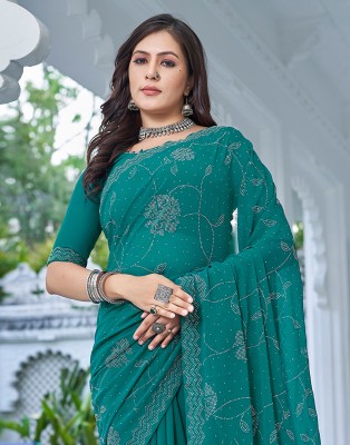 Samah Dyed, Embellished Bollywood Chiffon, Georgette Saree(Dark Green, Silver)