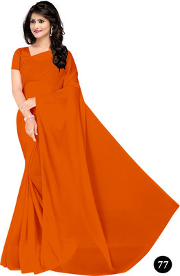 STAVA CREATION Solid/Plain Bollywood Georgette Saree(Orange)