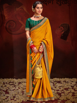 Tasrika Self Design Bollywood Silk Blend Saree(Yellow)