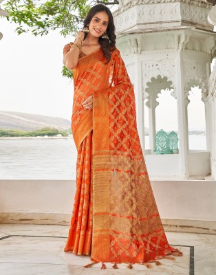 Samah Self Design, Woven, Embellished Kanjivaram Jacquard, Pure Silk Saree(Orange)