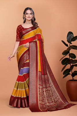 UDANI ENTERPRISE Printed Bandhani Art Silk Saree(Maroon)