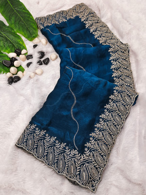 AMBUJAINTERNATIONAL Embroidered Bollywood Jimmy choo Saree(Dark Blue)