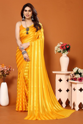 Dedakada Fab Striped Bollywood Georgette Saree(Yellow)
