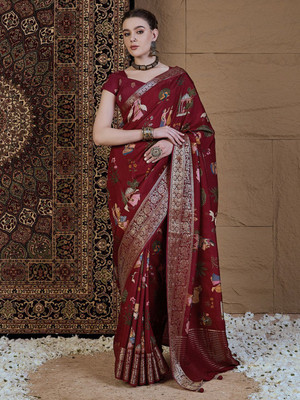 ANOUK Printed Chinnalapattu Viscose Rayon Saree(Maroon)