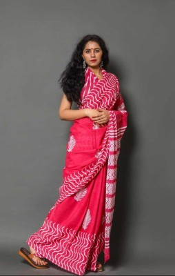 Tanishka Handicrafts Printed Daily Wear Cotton Blend Saree(Pink)