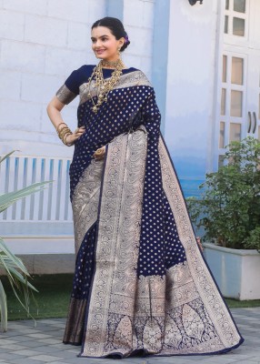 SOMVATI Embellished Banarasi Art Silk Saree(Dark Blue)