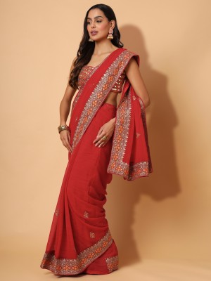 PRAKRTEE Solid/Plain Bollywood Chiffon Saree(Pink)