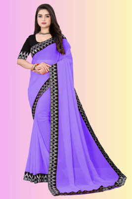 Om Sai Creation Solid/Plain Daily Wear Georgette Saree(Purple)