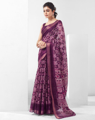 Samah Printed, Embellished Daily Wear Cotton Blend Saree(Purple, White)