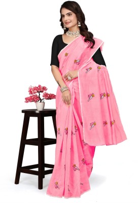 A To Z Cart Embroidered Chanderi Chanderi Saree(Pink)