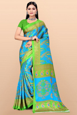 Leelavati Printed Daily Wear Crepe Saree(Green, Light Blue)