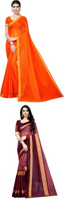 Samai Solid/Plain Bollywood Art Silk Saree(Pack of 2, Multicolor)