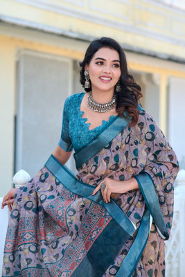 Vinayak Textile Printed Bollywood Linen Saree(Grey)