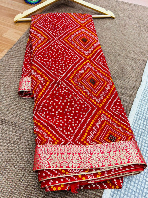 georgette Printed Bandhani Georgette Saree(Red)