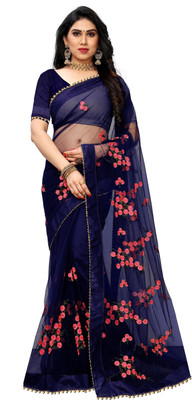 MYSTERY BOX Self Design Bollywood Net Saree(Dark Blue)