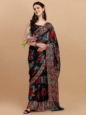 Kavya Creation Woven Banarasi Jacquard, Cotton Silk Saree(Multicolor, Black)