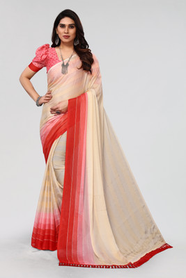Winza Designer Solid/Plain, Self Design, Striped Daily Wear Chiffon Saree(Red)