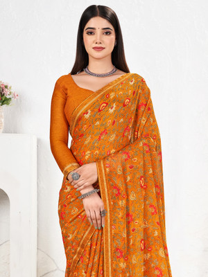 Anouk Rustic Printed Bollywood Chiffon Saree(Mustard)