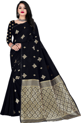 ZAKHRO Self Design Chanderi Cotton Silk Saree(Black)