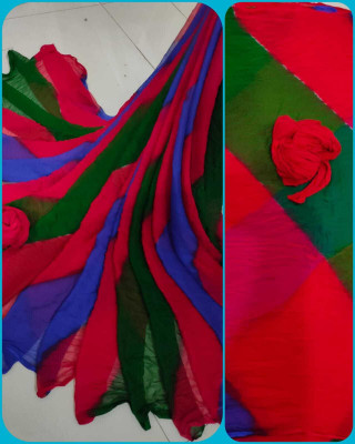 HouseOfCommon Color Block Leheria Chiffon Saree(Multicolor)