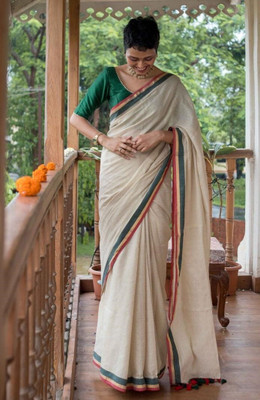 Lakshmi Boutique Solid/Plain Handloom Handloom Mulmul Saree(White)