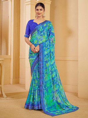 ANOUK Printed Chinnalapattu Chiffon Saree(Light Blue)