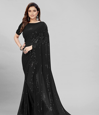zili Embroidered Bollywood Georgette Saree(Black)
