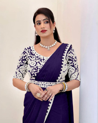 RamKrupa Creation Embellished, Solid/Plain Bhagalpuri Silk Blend Saree(Purple)