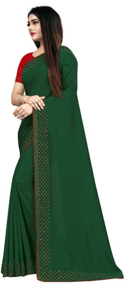 pUNYATHA CREATION Embroidered Bollywood Art Silk Saree(Dark Green)