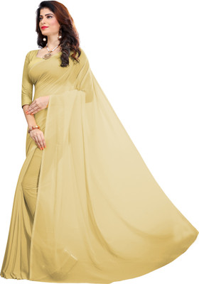 RK Fashions Solid/Plain Bollywood Georgette Saree(Beige)