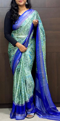 VD PRINTS Printed Bandhani Chiffon Saree(Green)