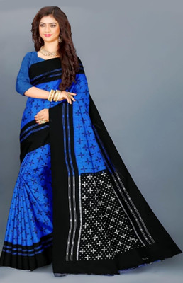 RIDDHIMAN FASHION Printed Sambalpuri Viscose Rayon Saree(Blue, Black)