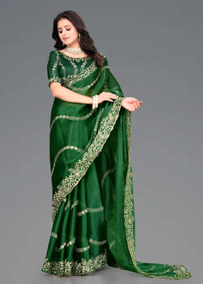AVIRAT DESIGNER STUDIO Embroidered Bollywood Georgette Saree(Dark Green)