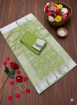 Arzoo kala textiles Woven, Self Design Banarasi Chanderi Saree(Pack of 3, Green)