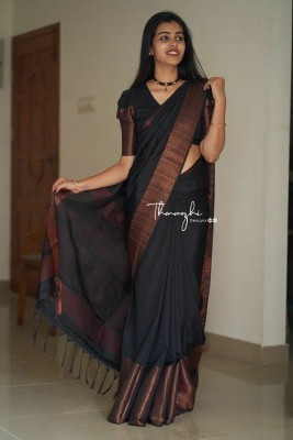 Krishanas Woven Banarasi Pure Silk Saree(Black)