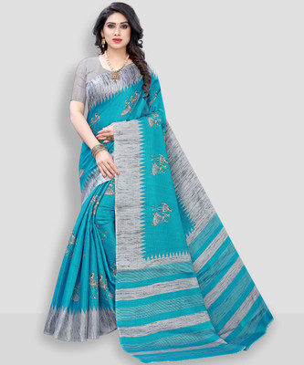 YASHIKA Printed Kalamkari Art Silk Saree(Blue)