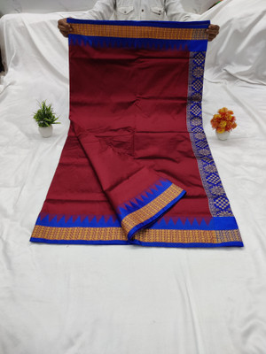 Sijileen Temple Border, Solid/Plain Sambalpuri Silk Blend Saree(Maroon)