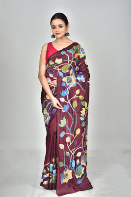Ramshyam Collection Woven Kantha Pure Silk Saree(Multicolor)