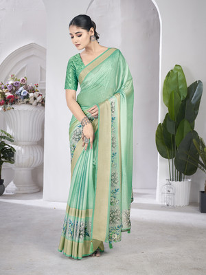 RekhaManiyar Printed Bollywood Crepe Saree(Light Green)