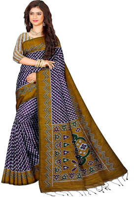 Joyguru Printed Handloom Cotton Blend Saree(Yellow)