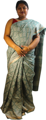 Generative Blocked Printed, Color Block Daily Wear Crepe Saree(Light Green)