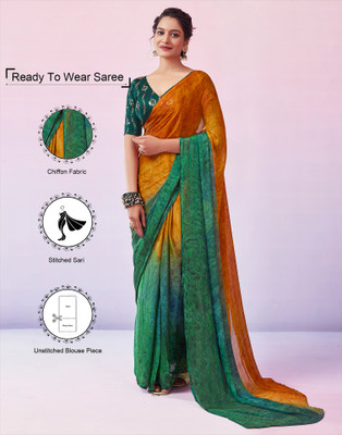 Samah Printed, Embroidered Bollywood Chiffon Saree(Yellow, Multicolor)