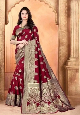 SHRIMAY Woven Kanjivaram Silk Blend Saree(Maroon)