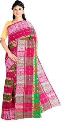 DAS TEXTILES Printed Tant Pure Cotton Saree(Green, Red)