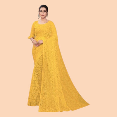 nexxxa Self Design Bollywood Net Saree(Yellow)