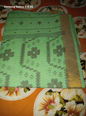 sharee Printed Tant Cotton Blend Saree(Light Green)