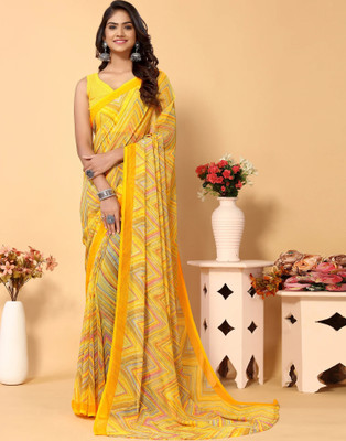 HouseOfCommon Printed Daily Wear Chiffon Saree(Yellow)